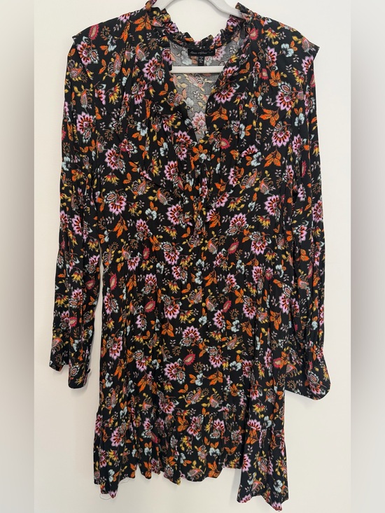 Ever After Dresses & Skirts - Long Sleeve Floral Ruffle Dress - Black with Pink & Orange Floral